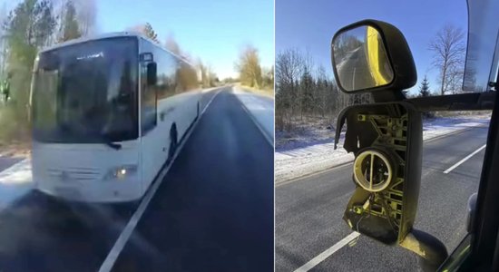 Video: Uz Liepājas šosejas autobuss pēc pretimbraucēja spoguļa sadauzīšanas neapstājas