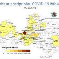 Covid-19 izplatība Latvijā: visvairāk saslimušo Rīgā, Jūrmalā, Jelgavā un Ogres novadā