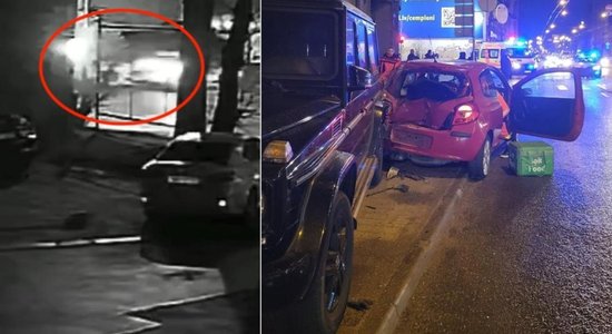 ФОТО, ВИДЕО. В центре Риги автомобиль полиции врезался в курьерскую машину Bolt