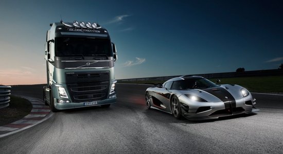 Video: 'Volvo' kravas auto pret 'Koenigsegg' superauto