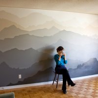 Iedvesmai: Sienas gleznojums ar kalnu ainavu
