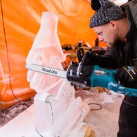 Foto: Jelgavā top pirmās ledus skulptūras