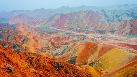 Zhangye Danxia, Ķīna, krāsainas kalnu ielejas, dabas objekts, tūrisms, apskates objekts, krāsaini kalni