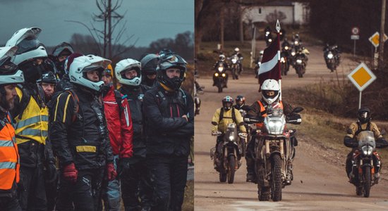 Foto: Desmitiem patriotisku motobraucēju rudens skarbumā godina Latviju