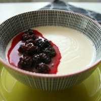 Vaniļas 'panna cotta' ar vienkāršu kazeņu mērcīti