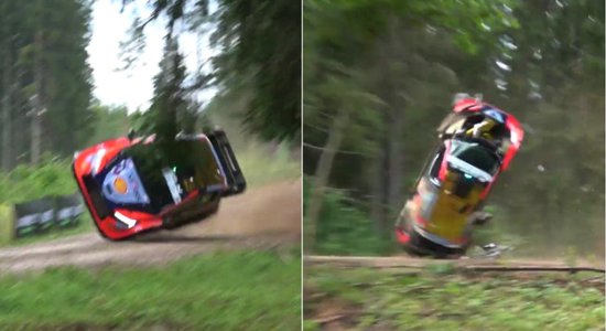 Video: Tanaks rallijā Igaunijā piedzīvojis iespaidīgu avāriju