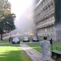 Пожар и взрыв в кардиологии больницы Страдыня - фото и видео очевидцев
