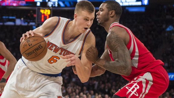 New York Knicks Kristaps Porzingis vs Houston Rockets Terrence Jones