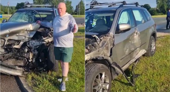 Видео: после аварии в Марупе водитель похвастался прочностью своего BMW
