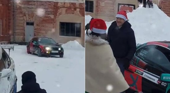 Video: Mērs Elksniņš pie eglītes piedriftē ar BMW; policija ierosinājusi lietu
