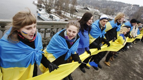 Dnipro river Kiev Ukranian students flag