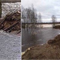 Jēkabpils plūdos izkustējušās Sakas salas tilta pamatu plāksnes, bažījas pilsētniece