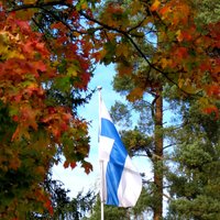 Aculiecinieka foto: Zeltā ieskautie Somijas karogi