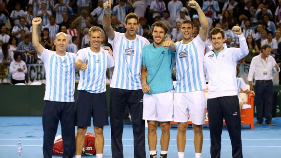 Argentina Davis Cup celebrate victory over Great Britain