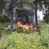 ФОТО: BMW врезался в дерево и загорелся; водитель убежал