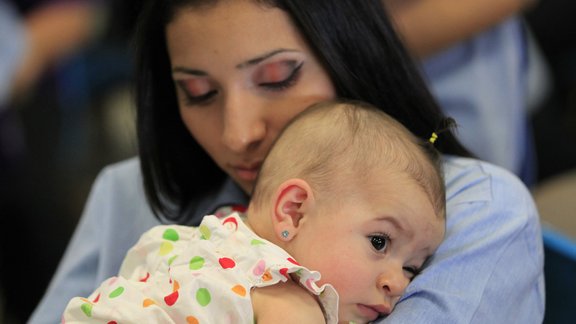 A woman and baby