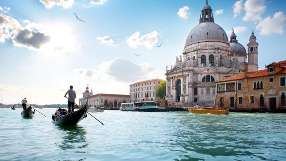 Venēcija, itālija, gondola, Santa Maria della Salute katedrāle