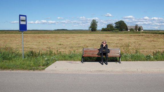 sieviete, pietura, autobusa pietura