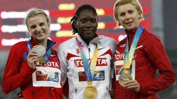  IAAF World Championships Daegu, gold Reese USА, silver Kucherenko Russia, bronze Radevica 