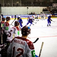 Foto: Latvijas hokeja izlase ar uzvaru sāk pārbaužu spēļu ciklu pirms PČ