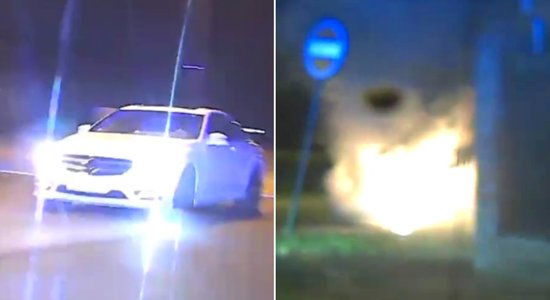 Video: Skolēns ar vecāku auto Rīgā bēg no policijas ar 192 km/h; auto aizdegas