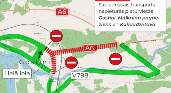 Uz Daugavpils šosejas pie Pļaviņām asfaltēšanas darbu laikā slēgta satiksme rotācijas aplī