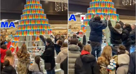 ВИДЕО: В торговом центре Akropole Rīga разграблена рождественская елка из чипсов Pringles (ДОПОЛНЕНО)