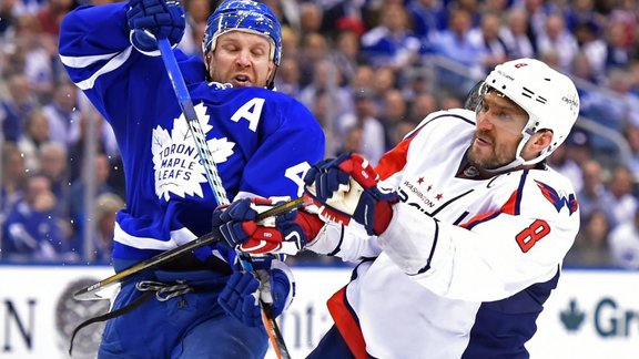  Toronto Maple Leafs forward Leo Komarov (47) and Washington Capitals forward Alex Ovechkin