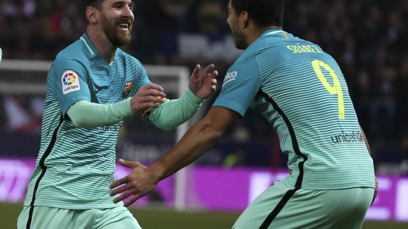 Barcelona Lionel Messi with Luis Suarez