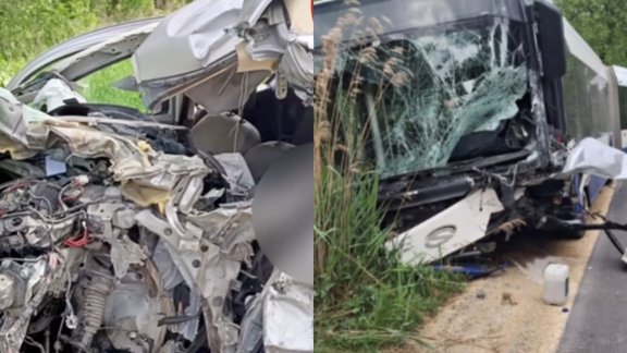 Autobusa un vieglā auto sadursmē Rīgā bojāgājušais; satiksme atjaunota (plkst. 18:53)