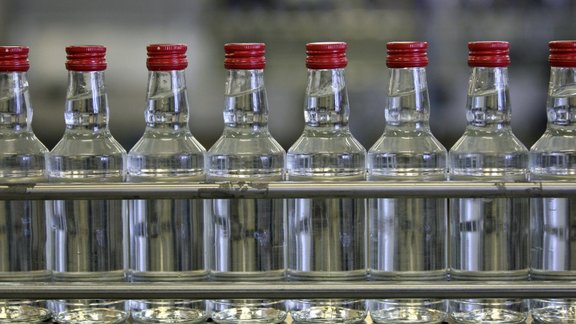 Bottles with vodka alkohol