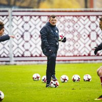 Foto: Latvijas U-21 izlases futbolisti gatavojas cīņai pret Skotiju