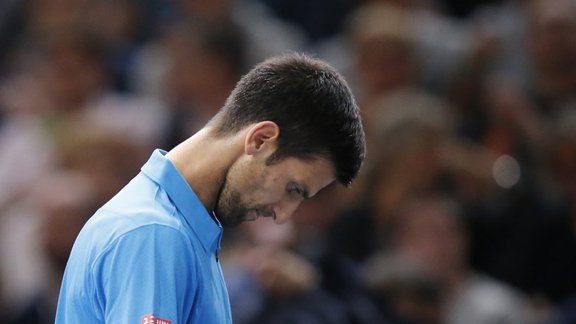 Novak Djokovic Serbia reacts after loosing Marin Cilic Croatia