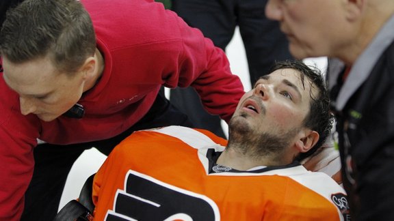 Philadelphia Flyers goalie Michal Neuvirth after collapsing