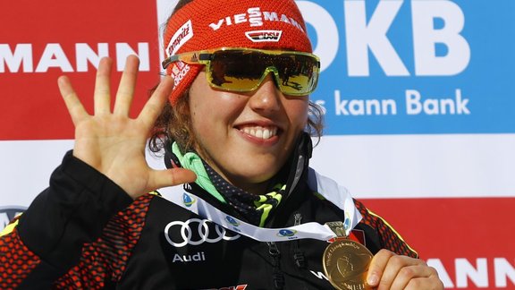 Laura Dahlmeier Germany with her fifth gold medal