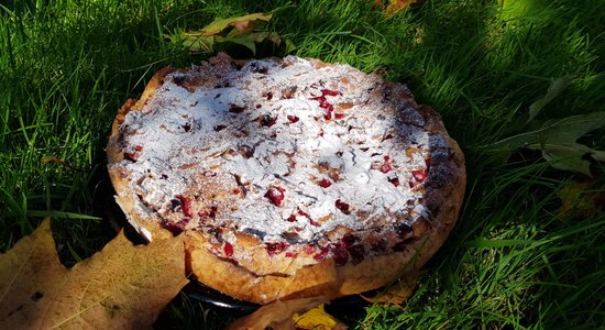 Īstena rudens garša – brūkleņu kūka ar marcipānu