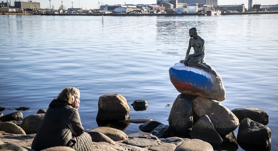 На постаменте памятника Русалочке в Копенгагене нарисовали российский флаг