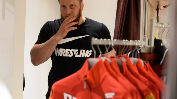 Wrestler Anzor Boltukayev at the Bosco store