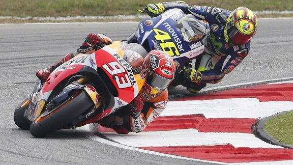 Honda rider Marc Marquez and Yamaha Valentino Rossi,  MotoGP