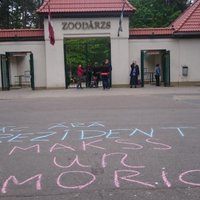 Pie Rīgas Zoodārza parādījies uzraksts 'Nāc ārā, prezident!'