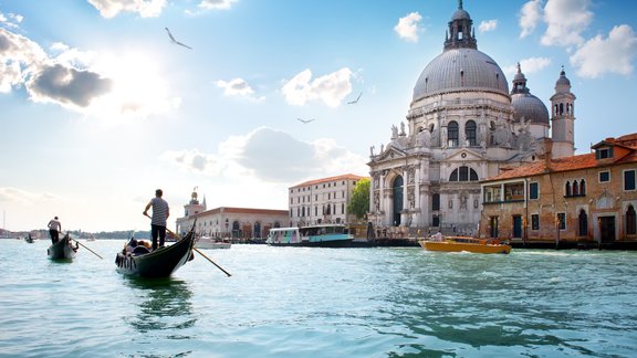 Venēcija, itālija, gondola, Santa Maria della Salute katedrāle