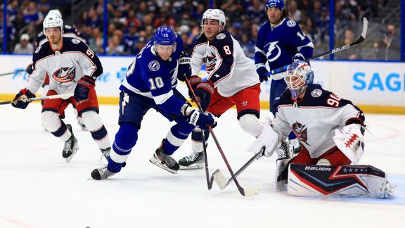 NHL, hokejs, Elvis Merzļikins, Blue Jackets, Lightning