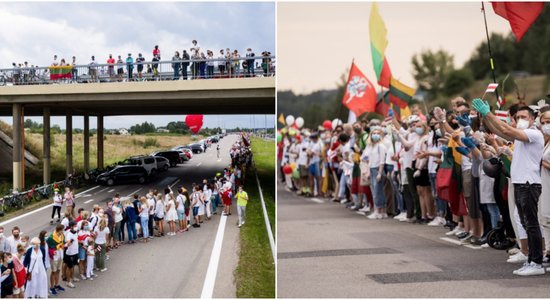 Foto: Tūkstošiem cilvēku izveido dzīvo ķēdi no Viļņas līdz Baltkrievijai