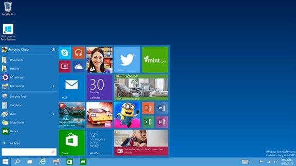 Microsoft start menu of Windows 10