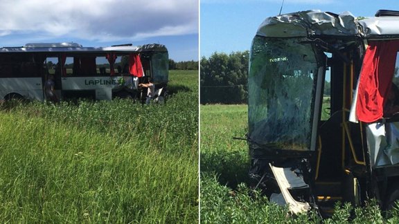 Madlienā avarējis pasažieru autobuss; pieci cietušie Madlienā avarējis pasažieru autobuss; pieci cietušie