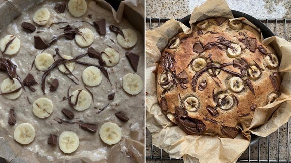 Nevis vienkārši banānmaize, bet banānu kūka ar šokolādi un valriekstiem