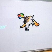 Новый фетиш Microsoft: наклейка с котом с флагом на огнедышащем единороге