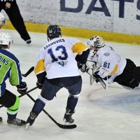 Foto: Latvijas hokeja čempionāta finālsērija iesākas ar skaistu 'Kurbads' uzvaru
