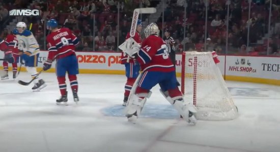 Video: 'Sabres' dominance sanikno 'Canadiens' vārtsargu