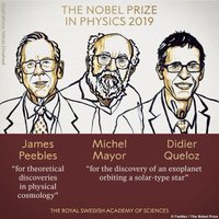 Нобелевская премия по физике за 2019 год присуждена Джеймсу Пиблсу, Мишелю Майору и Дидье Келосу